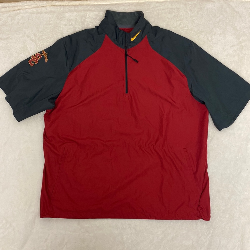 USC Trojans Nike Short Sleeve Windbreaker half zip. Gray and Red. Size XXL. GUC